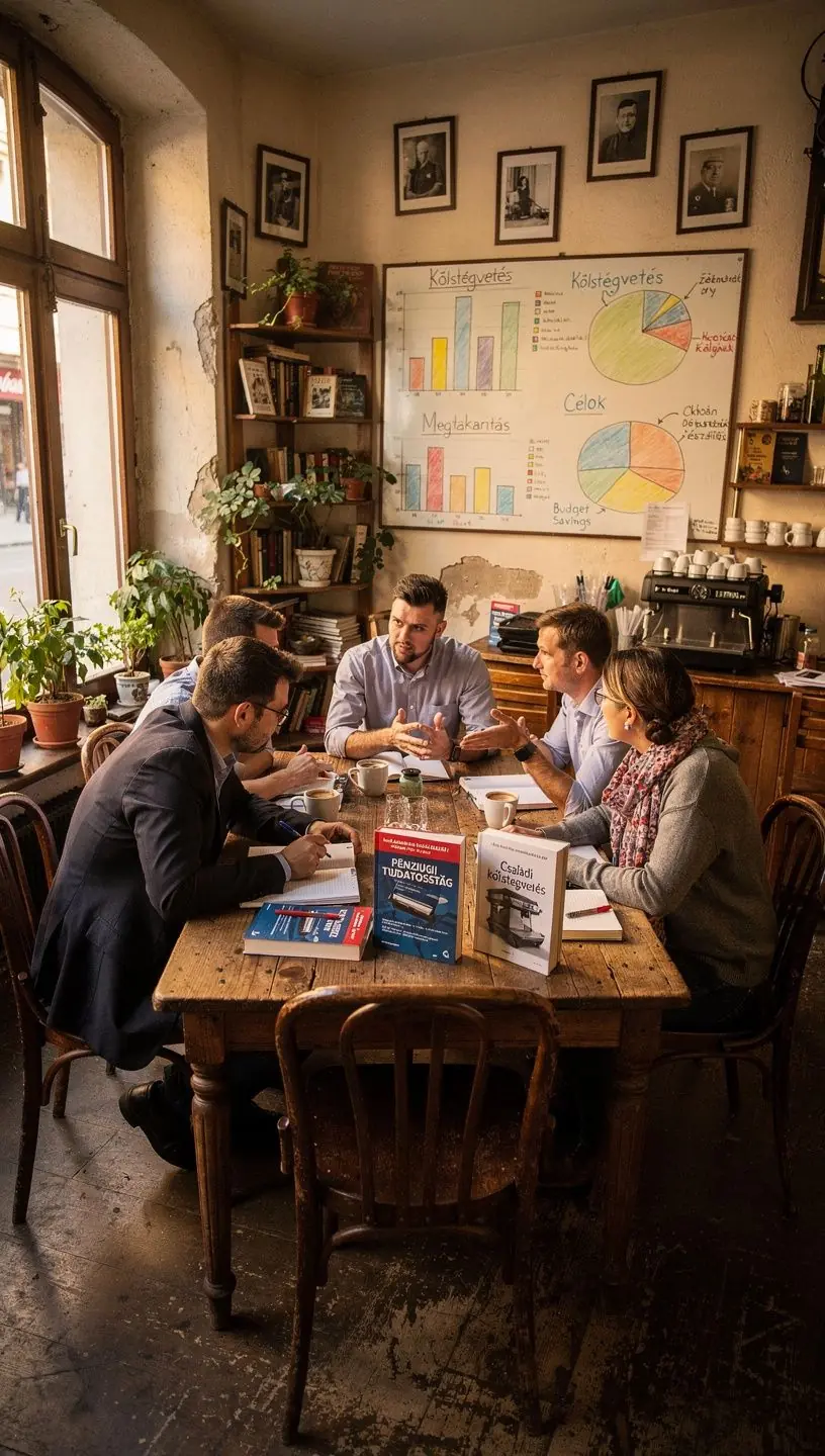 Kiadóterem polcai tele pénzügyi tanácsadó könyvekkel és útmutatókkal.