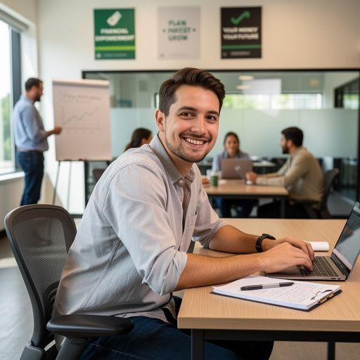 Interaktív workshop jelenet, ahol egy előadó magyarázza a megtakarítási stratégiákat egy projektoron.